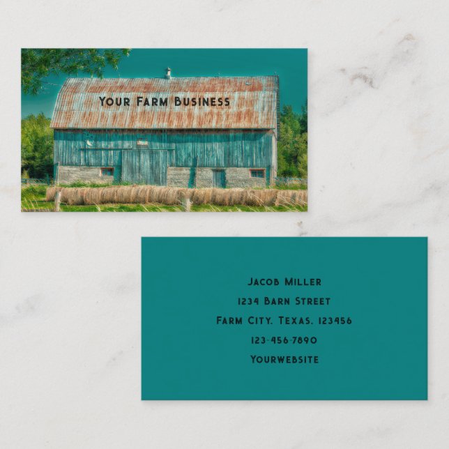 Barn Teal Vintage Land Rustic Farm Visitkort (Fram/baksida)