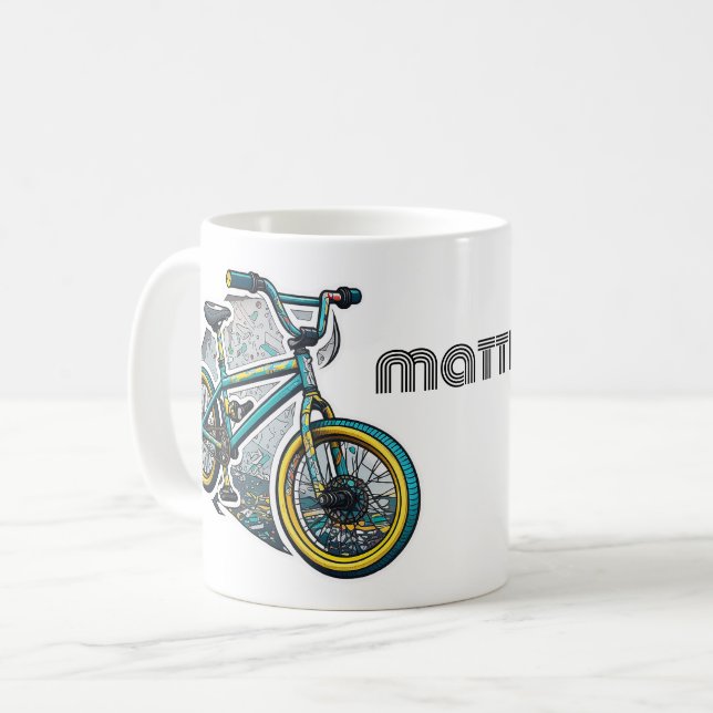 Barn tecknad Bike BMX. Tävla äventyr pojke Kaffemugg (Framsida vänster)