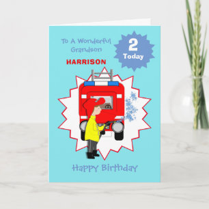 Barn Tecknad Brandbekämpning Lastbil Cute Birthday Kort