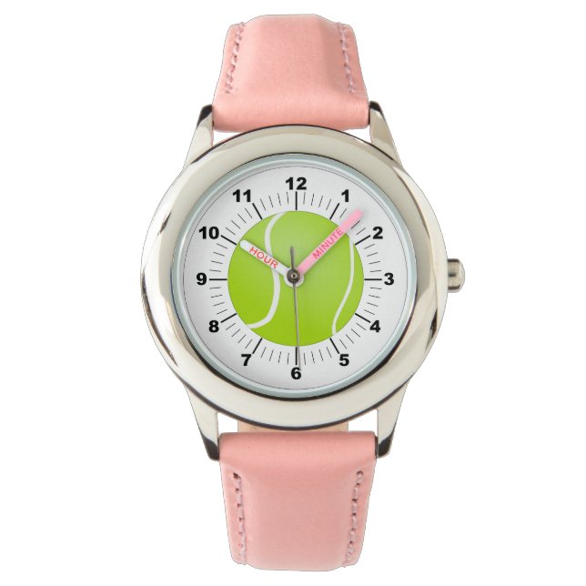Barn Tennis Boll Rosa Leather Strap Watch Armbandsur (Framsida)