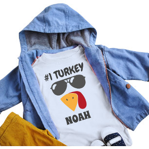 Barn Thanksgiving Kalkon med Solglasögon Namn T Shirt