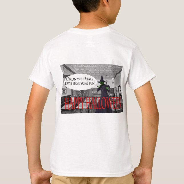 barn till Happy halloween häxkatt T Shirt (Baksida)