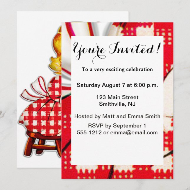 Barn till retro-vintage inbjudningar (Fram/baksida)