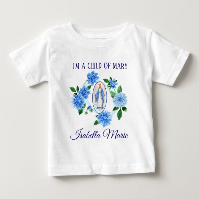 Barn till Virgin Mary | Blue Dahlia Flowers T Shirt (Framsida)
