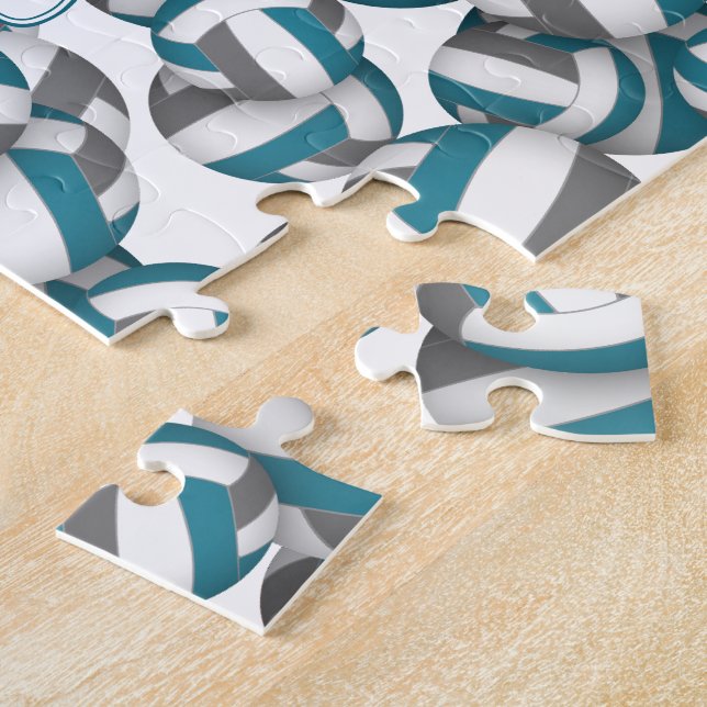 Barn tonåring teal grått volleyball Team färg Pussel (Sidan)