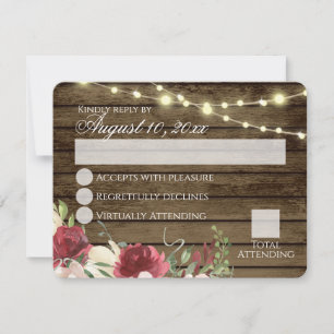 Barn trä och strängljus Burgundy Blommig RSVP I Inbjudningar