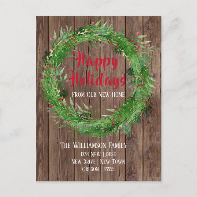 Barn Trä Vinter Grönska Nytt Hem God Jul Vykort (Framsida)
