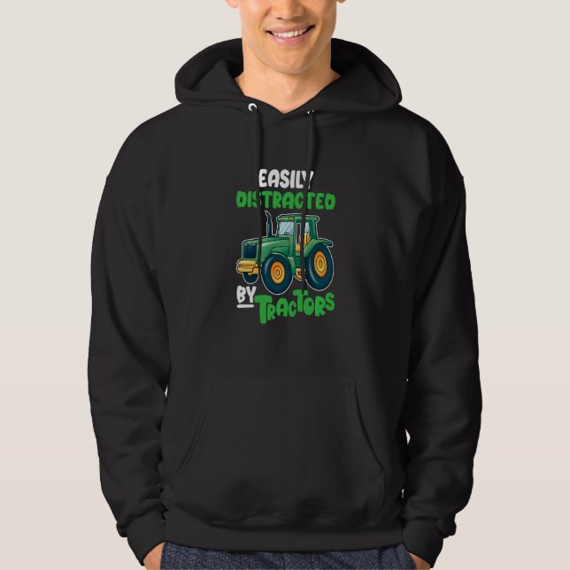 Barn Traktor Pojke Lätt Distraherad Av Traktor Hoodie (Framsida)
