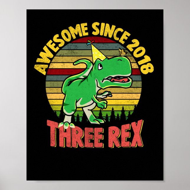 Barn tre Rex 3:e födelsedagen tredje dosinosaur Poster (Framsidan)