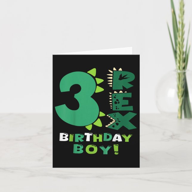 Barn tre Rex Birthday Boy 3 Birthday Dinosaur Kort (Framsida)