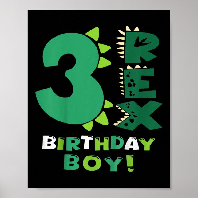 Barn tre Rex Birthday Boy 3 Birthday Dinosaur Poster (Framsidan)