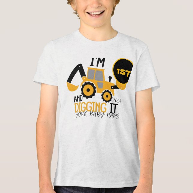 Barn tre tredje födelsedagens byggnadspojke 1 Yea T Shirt (Framsida)