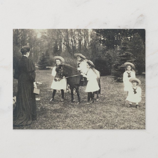 Barn Tsar & Tsarina i Ryssland med pony - OTMA Vykort (Framsida)