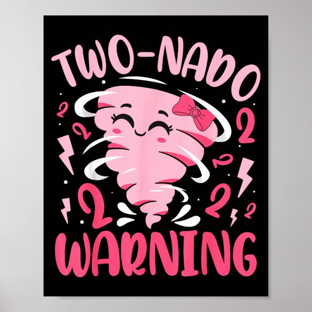 Barn Två-nado Varning 2-års Nk Tornado Födelsedag Poster (Framsidan)