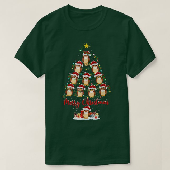 Barn Uggla Älskare Julafton Ljus Barn Uggla Julgra T Shirt (Design framsida)