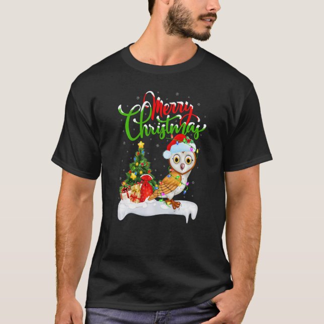 Barn Uggla Bird Älskare Julafton Dekoration Santa  T Shirt (Framsida)