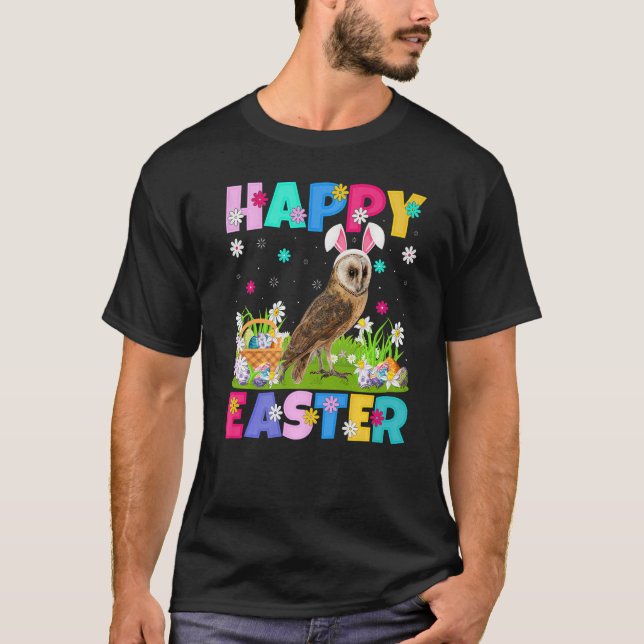 Barn Uggla Bird Glad påsk Bunny Barn Uggla Påsk S T Shirt (Framsida)
