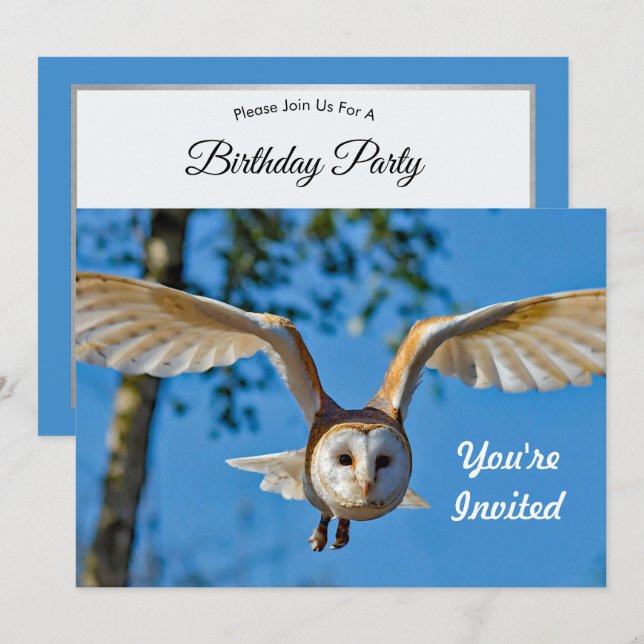 Barn Uggla Flight Photo Birthday Inbjudningar (Fram/baksida)
