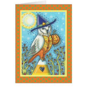 BARN UGGLA FOLK HALLOWEEN GREETING CARD Blank OBS Kort