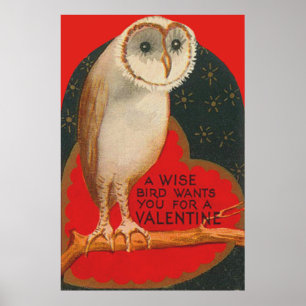 Barn Uggla Heart Träd Stars Valentine Poster