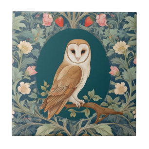 Barn Uggla i Oval William Morris stil Höger vänd m Kakelplatta