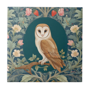 Barn Uggla i Oval William Morris stil Lämnat vänd Kakelplatta