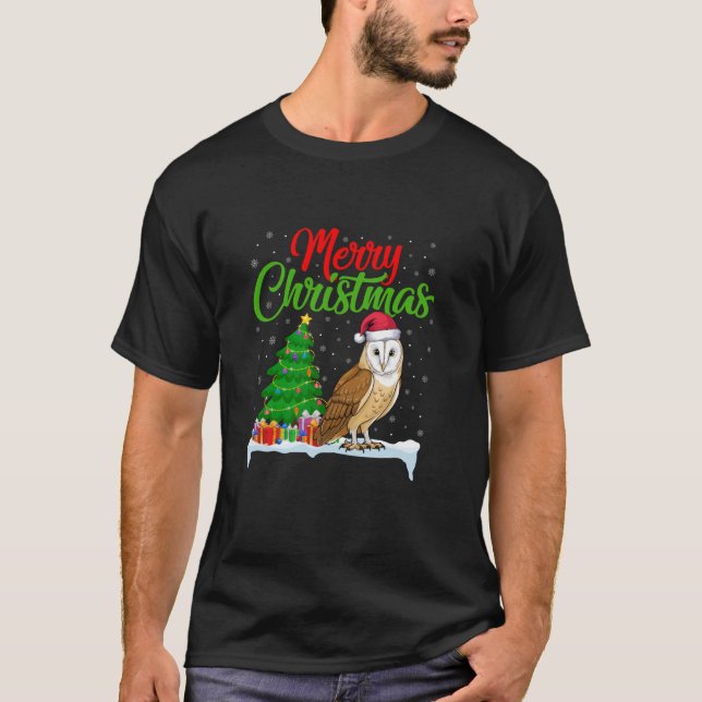 Barn Uggla Julgran Ljus Funny Julafton Barn Uggla T Shirt (Framsida)