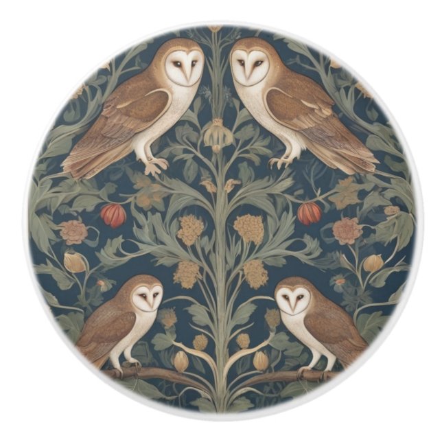 Barn Uggla Mönster William Morris stil Ugglor Knopp (Framsidan)