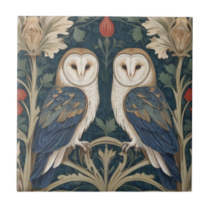 Barn Uggla par William Morris stil två ugglor Kakelplatta