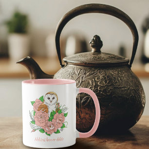 Barn Uggla Rosa Flowers Blue Mugg