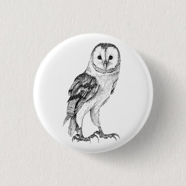 Barn Uggla - Teckning i Black Pen Knapp (Framsida)