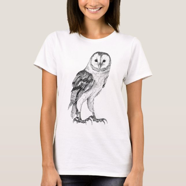 Barn Uggla - Teckning i Black Pen T Shirt (Framsida)