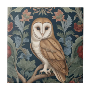 Barn Uggla William Morris stil Lämnat mot Blommigt Kakelplatta