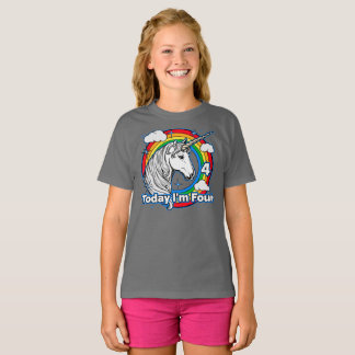 Barn Unicorn Rainbow i dag är jag fyra T Shirt