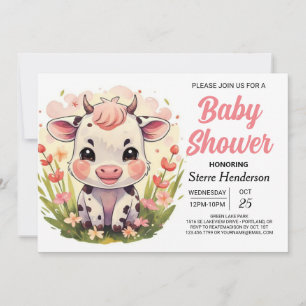 Barn, utskrivbar Pastel Cow Baby Shower Inbjudningar