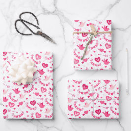 Barn Valentindagen Rosa Birds Hearts Kärlek Banner