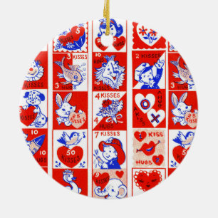 Barn Valentine Hälsning Hugs Kisses Red White Julgransprydnad Keramik
