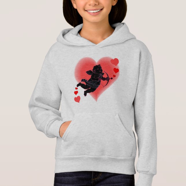 Barn Valentine Hoodies Rosa Cupid Sweatshirt T-shirt (Framsida)