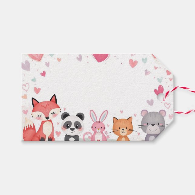 Barn Valentine-presentpåsmarkörer | Söta djur Presentetikett (Framsidan (Horizontal))