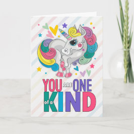 Barn Valentine Rainbow Unicorn One av ett slag Helgkort
