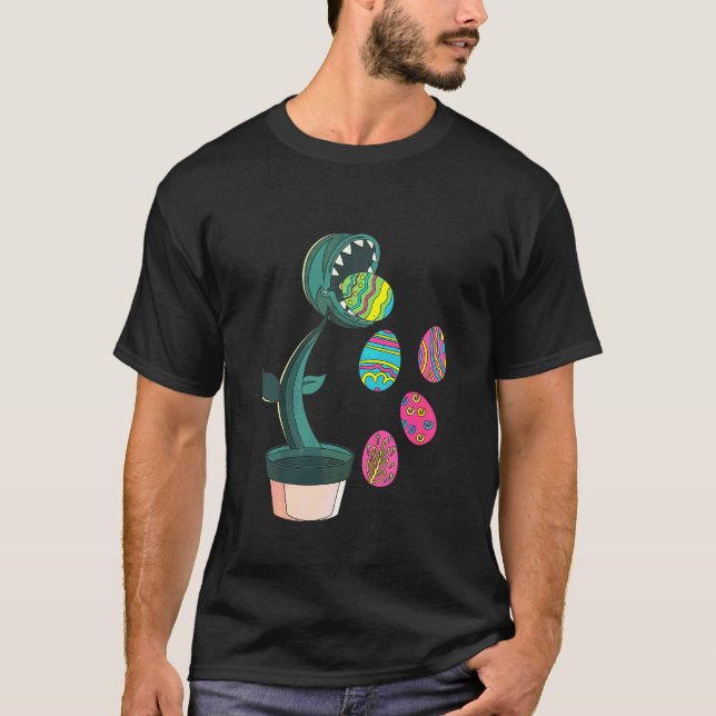 Barn Venus Fly Trap Eating Egg Påsk Day Funny Bo T Shirt (Framsida)