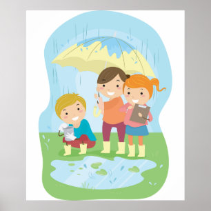 Barn Vetenskap Naturstudie i regn Poster
