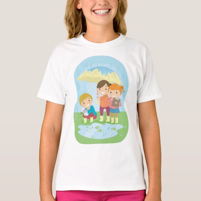 Barn Vetenskap Naturstudie i Regn T Shirt (Framsida)