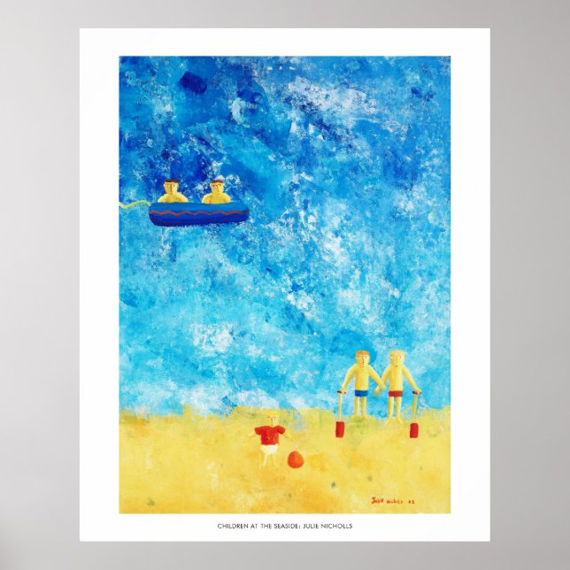 Barn vid havet samtida konsttryck poster (Framsidan)