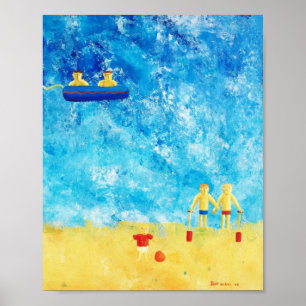 Barn vid havet samtida konsttryck poster