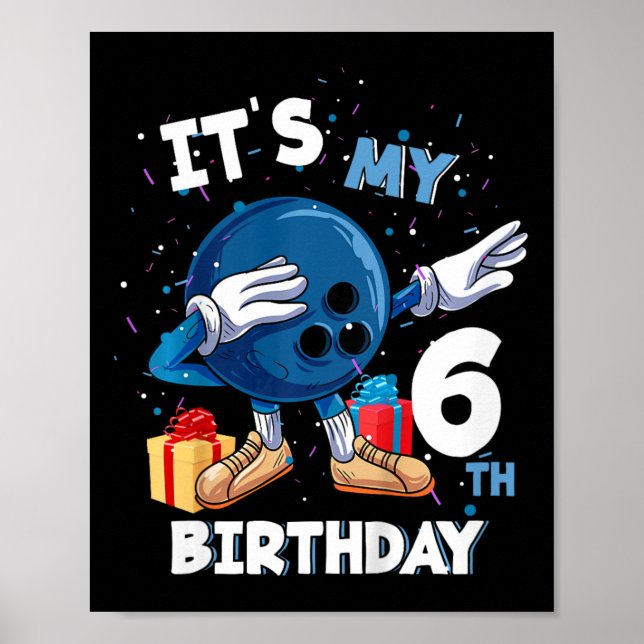 Barn vid min 6e-födelsedag 6 år gammal Bowling-fåg Poster (Framsidan)