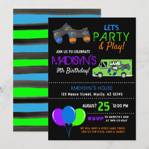 Barn Video Game Lastbil Girl Birthday-inbjudan Inbjudningar