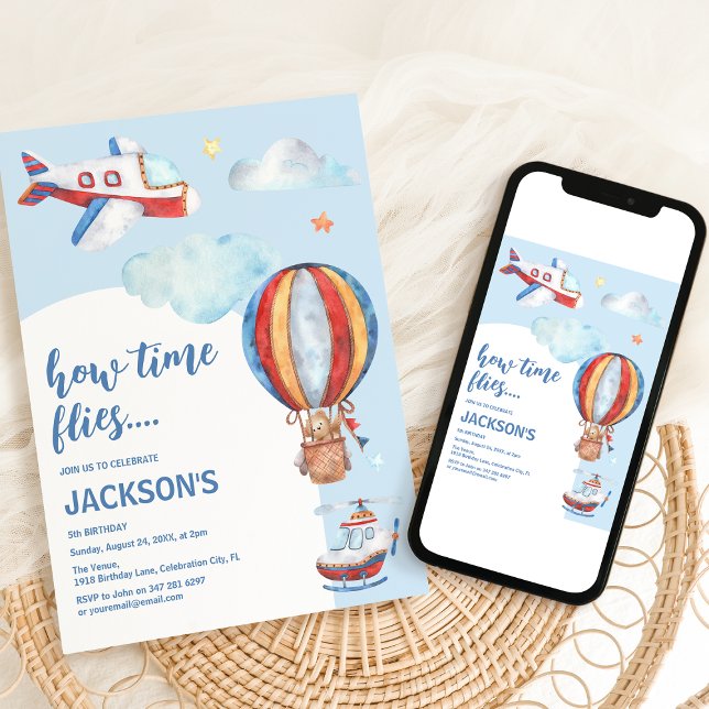 Barn Vintage Flygplans Akvarell Födelsedagsfest Inbjudningar (Skapare uppladdad)