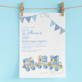 Barn Vintage Leksakståg Vattenfärg Födelsedagsfest Inbjudningar