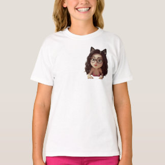 Barn vita med Cute Curly Hair Girl's Tshirt T Shirt